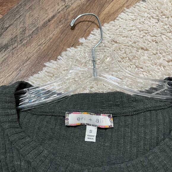 Anthropologie Eri + Ali Size Small Green Ribbed Fringe Crossover Malla Sweater - Picture 5 of 7